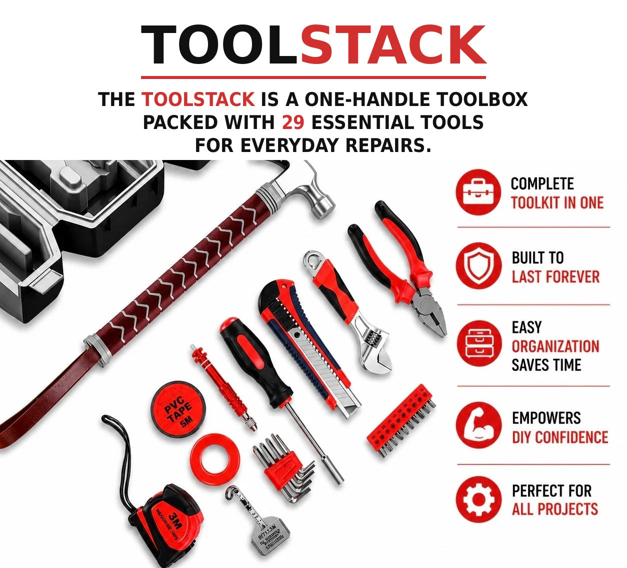 29-in-1 Hammer Multi-Tool Kit — All-In-One Toolbox in a Carry Case